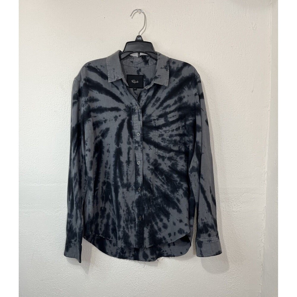 Rails Shirt Womens Small Gray Ingrid Tie Dye Linen Blend Raw Hem Button Up Top